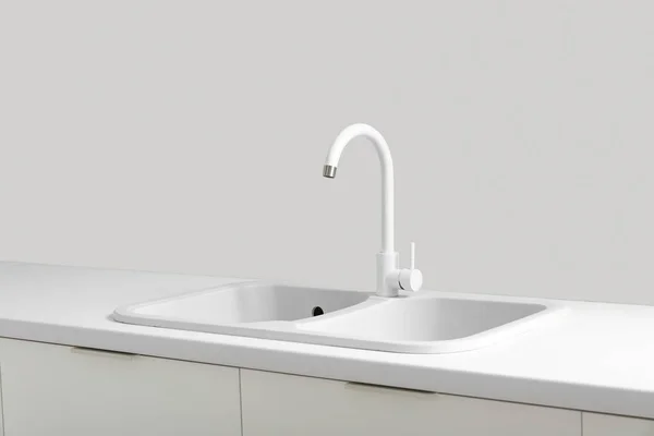 Weiße Spüle Mit Wasserhahn Heller Küche — Stockfoto