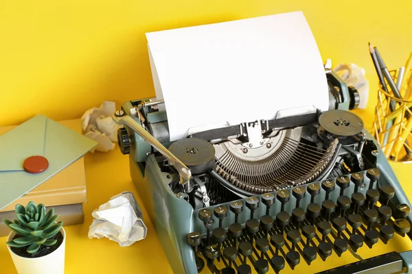 Vintage Typewriter Pen Holder Books Envelope Wax Seal Stamp Yellow — Stock Photo, Image