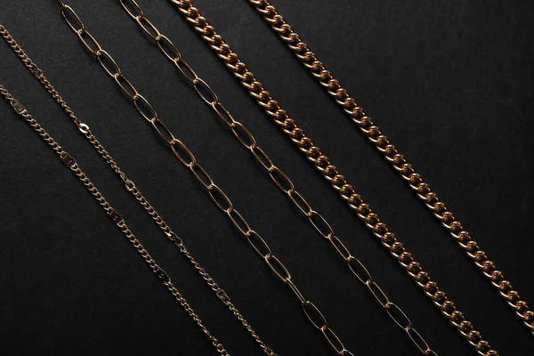 Beautiful Chain Necklaces Black Background — Stock Photo, Image