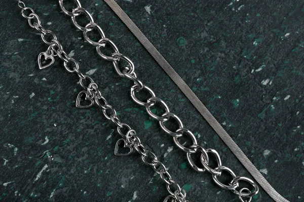 Beautiful Chain Bracelets Necklace Black Background — Stock Photo, Image
