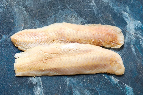 Raw Codfish Fillet Blue Background — Stock Photo, Image