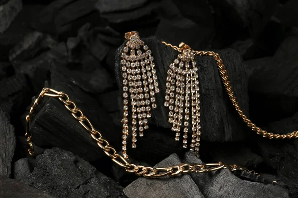 Beautiful Jewellery Black Charcoal Closeup — Stock Photo, Image