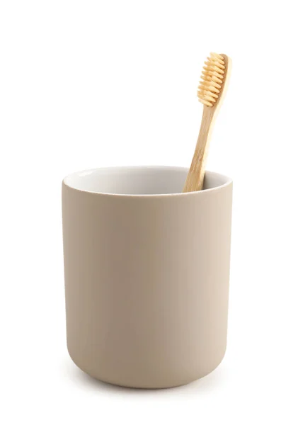 Bamboo Tooth Brush Holder White Background — Stock Photo, Image