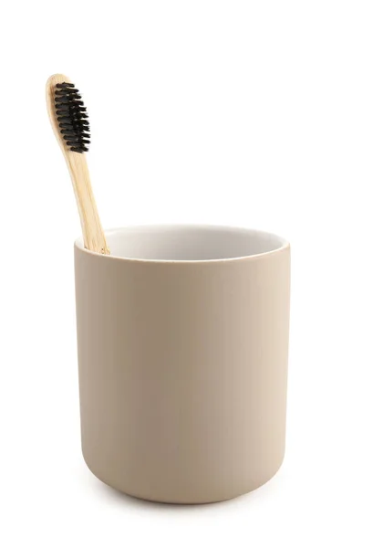 Bamboo Tooth Brush Holder White Background — Stock Photo, Image