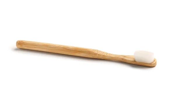Зубная Щетка Бамбука Белом Фоне — стоковое фото