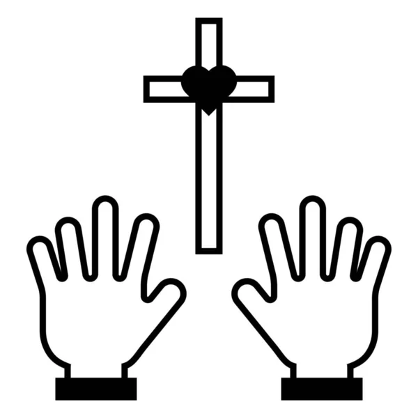 Croce Mani Persona Che Prega Sfondo Bianco — Vettoriale Stock