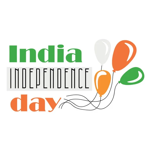 Text India Nezávislosti Den Balónky Bílém Pozadí — Stockový vektor