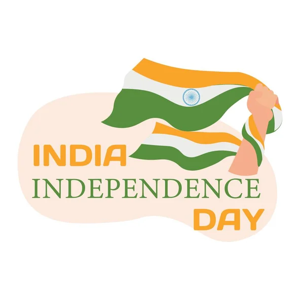 Texto Índia Independência Dia Mão Com Bandeira Sobre Fundo Branco — Vetor de Stock