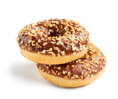 Sweet chocolate donuts on white background