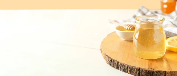 Jar Sweet Honey White Background Space Text — Stock Photo, Image