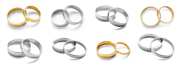Sada Krásných Snubních Prstenů Bílém Pozadí — Stock fotografie