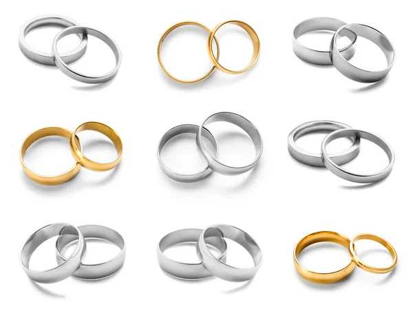 Sada Krásných Snubních Prstenů Izolovaných Bílém — Stock fotografie