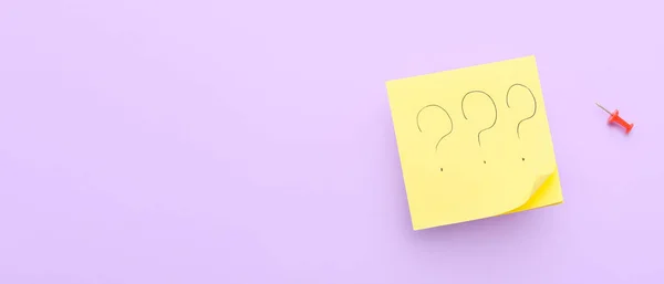 Sticky Note Question Marks Lilac Background Space Text — Stock Photo, Image