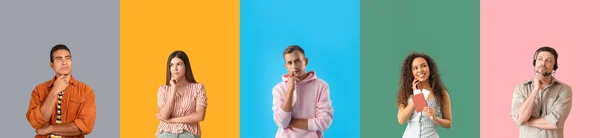Grupp Omtänksamma Människor Färg Bakgrund — Stockfoto