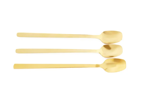 Cucchiai Oro Sfondo Bianco — Foto Stock