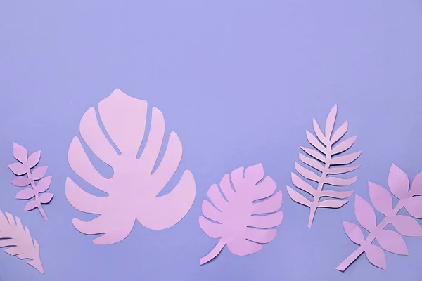 Beautiful Origami Leaves Purple Background — Stock Photo, Image