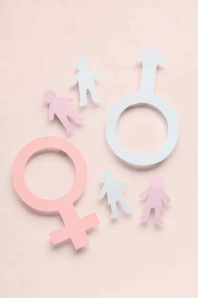 Gender Symbols Woman Man Figures Pale Pink Background — Stock Photo, Image