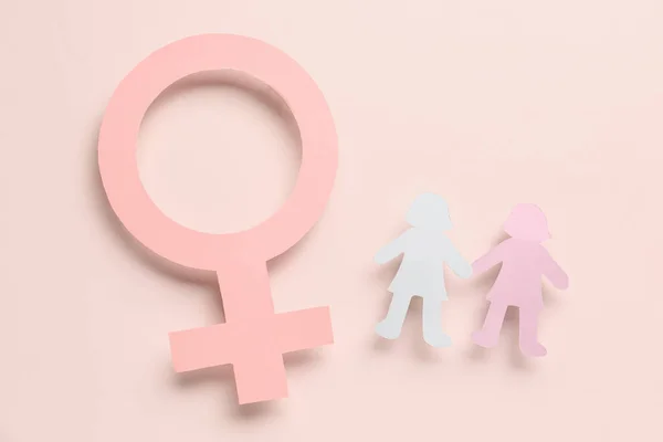 Gender Symbol Woman Female Figures Pale Pink Background — Stock Photo, Image