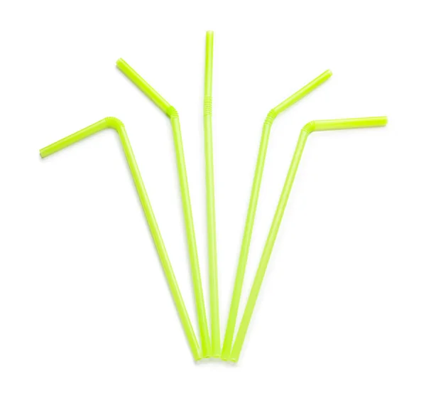 Green Plastic Straws White Background — Stock Photo, Image