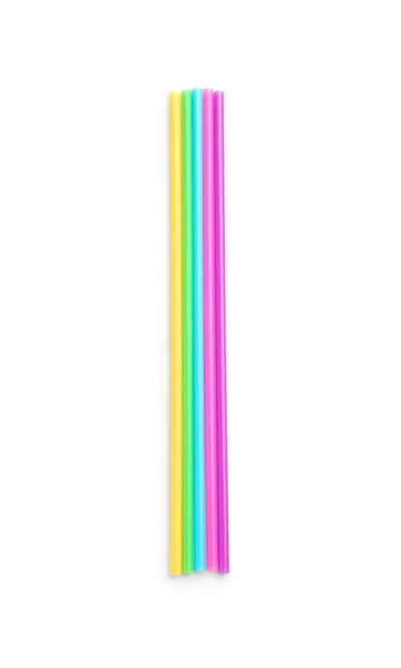 Different Plastic Straws White Background — Stock Photo, Image