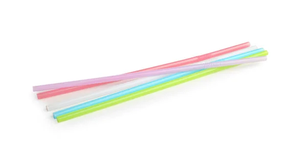 Different Plastic Straws White Background — Stock Photo, Image