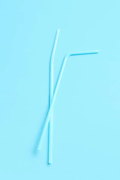Plastic Straws Blue Background — Stock Photo, Image