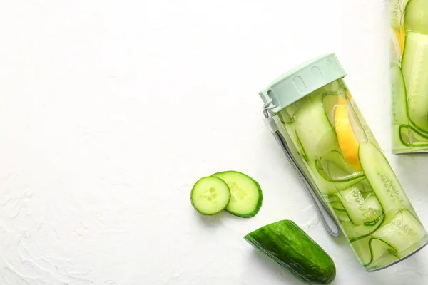 Sports Bottles Infused Water Cucumber Slices White Background — Stock Photo, Image