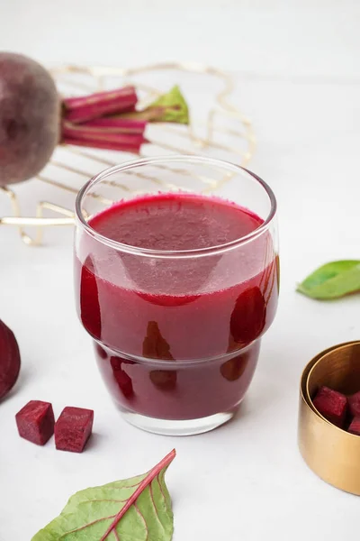 stock image Glass of fresh beetroot juice on white background