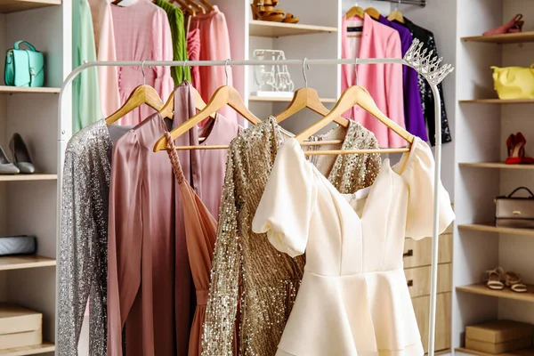Rack Beautiful Prom Dresses Boutique — Stock Photo, Image