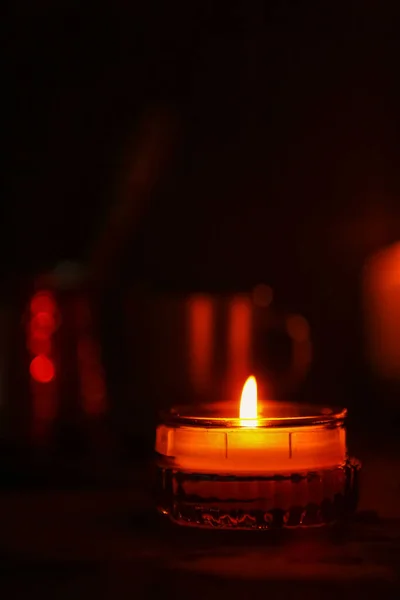 Beautiful Burning Candles Black Background — Stock Photo, Image