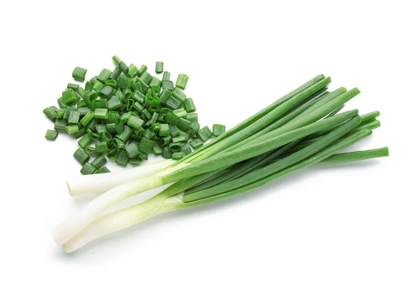 Slices Fresh Green Onion White Background — Stock Photo, Image