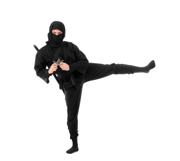 Ninja Masculino Sobre Fondo Blanco — Foto de Stock