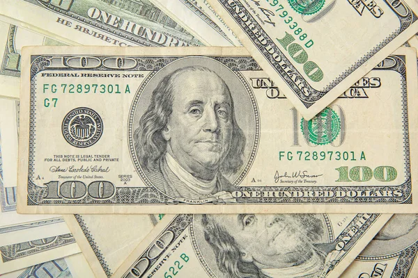 Honderd Dollar Bankbiljetten Als Achtergrond Close — Stockfoto
