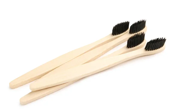 Nombreuses Brosses Dents Bambou Sur Fond Blanc — Photo