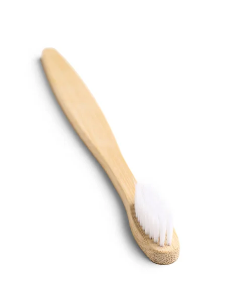 Escova Dentes Bambu Fundo Branco — Fotografia de Stock