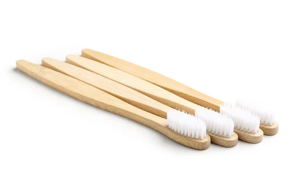 Många Bambu Tandborstar Vit Bakgrund — Stockfoto