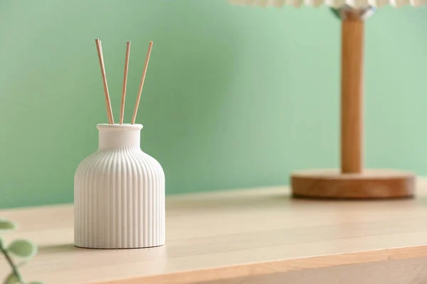 Bottle Reed Diffuser Table Color Wall Room Closeup — Stock Photo, Image