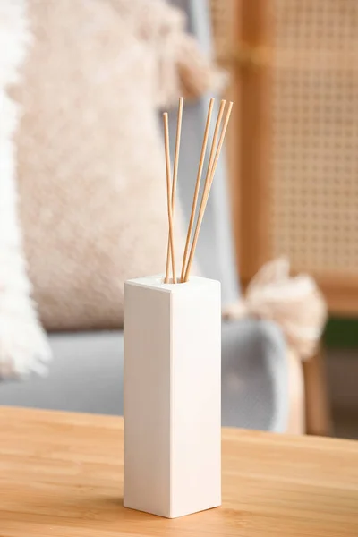 Bottle Reed Diffuser Table Closeup — Stock Photo, Image