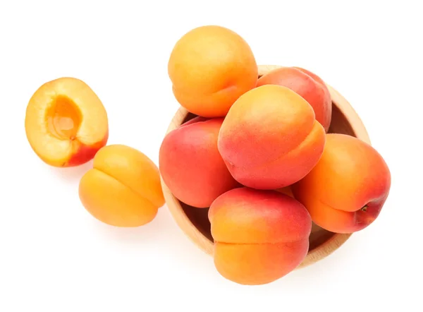 Bowl Ripe Apricots Isolated White Background — Stock Photo, Image
