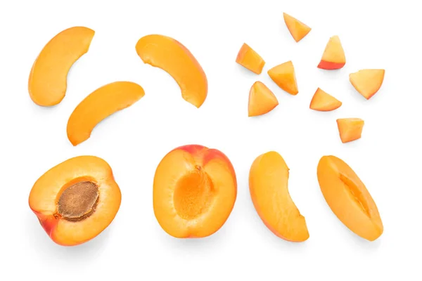 Composition Ripe Apricots White Background — Stock Photo, Image
