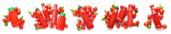 Conjunto Ketchup Saboroso Fundo Branco Vista Superior — Fotografia de Stock