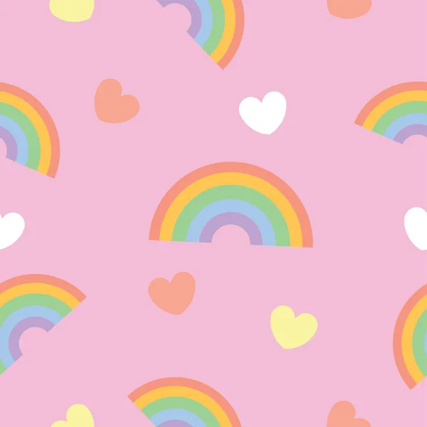 Bunte Regenbogen Und Herzen Auf Rosa Hintergrund Muster Für Die — Stockvektor
