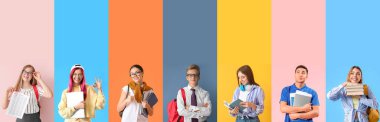 Gençlerin renk arkaplanındaki kolajı