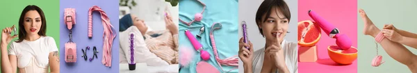 Sammlung Junger Frauen Mit Spielzeug Aus Sexshop — Stockfoto