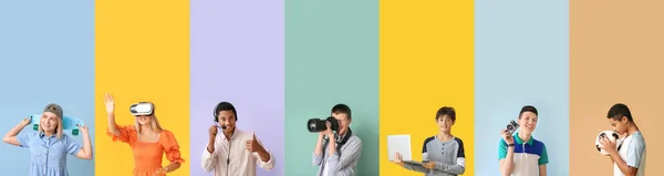 Grupp Tonåringar Färg Bakgrund — Stockfoto