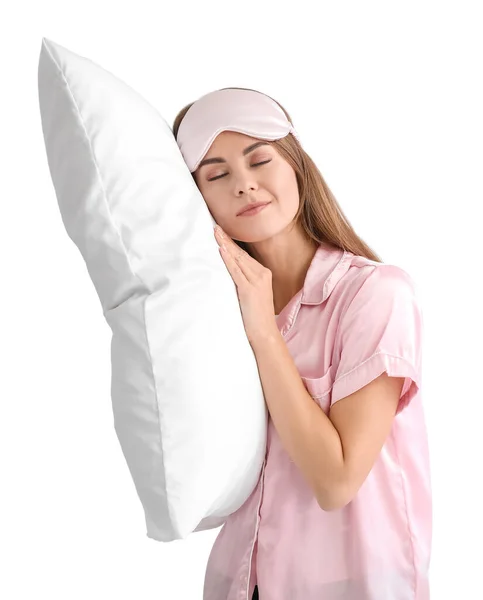 배경에 베개를 잠옷을 아름다운 — 스톡 사진
