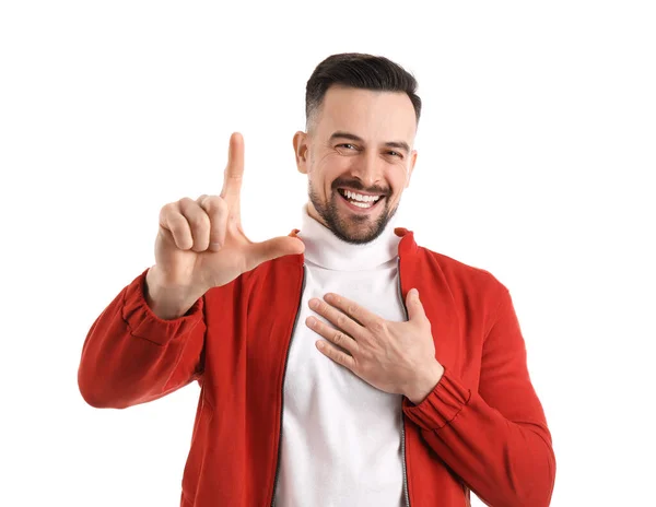 Handsome Man Showing Loser Gesture White Background — Stock Photo, Image