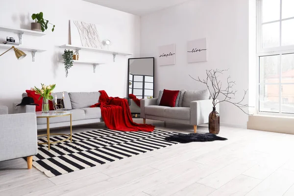 Interior Stylish Living Room Cozy Sofas Coffee Table — Stock Photo, Image