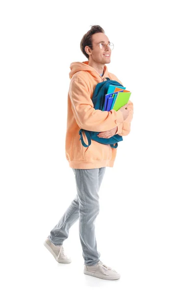 Male Student Backpack White Background — Stock Photo, Image