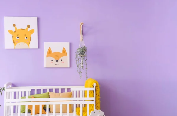 Stylish Interior Children Room Baby Bed Paintings — Stock Photo, Image